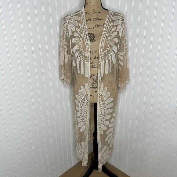 Rebellion Again Sheer Lace Mesh Duster Cardigan Womens Sz M Festival Boho Fairy - Picture 10 of 13